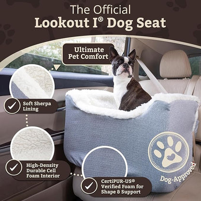Snoozer Lookout I Dog Car Seat - Small Dog and Puppy Car Seat, Booster Bed for Small &amp; Medium Size Pets up to 25 Lbs, Sherpa Lining, Elevated, Washable, Safe for Travel - Medium, Stone Diamond