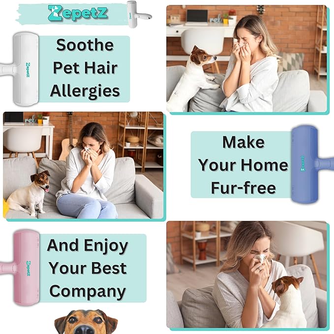 Pet Hair Removal Tool – Reusable Lint Roller for Dogs &amp; Cats – Self-Cleaning Fur Remover Brush – Ergonomic Lint Roller for Carpet, Bedding, Couch, Car Seat &amp; More (White)
