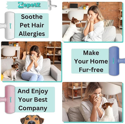 Pet Hair Removal Tool – Reusable Lint Roller for Dogs &amp; Cats – Self-Cleaning Fur Remover Brush – Ergonomic Lint Roller for Carpet, Bedding, Couch, Car Seat &amp; More (White)