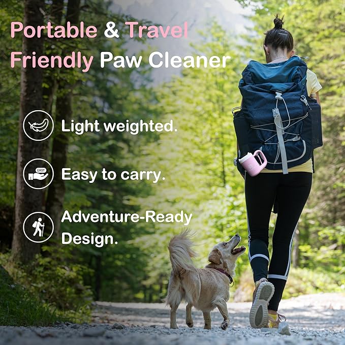 Dog Paw Cleaner for Small &amp; Medium Dogs – Portable Paw Washer Cup with Soft Silicone Brush, Towel &amp; Moisturizing Balm – Gently Cleans Muddy Paws After Walks (Pink, Small)