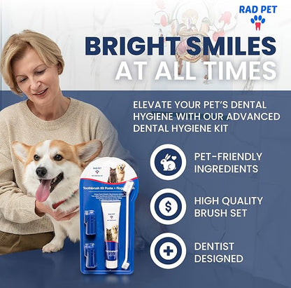 Rad Health Dental Kit - Dog Toothbrush and Toothpaste Kit for Daily Oral Care, Dual Brushes for Deep Cleaning, Safe for Cats &amp; Dogs, Reduces Bad Breath, Prevents Gum Disease