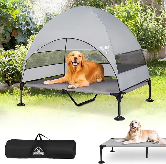 Elevated Outdoor Dog Bed with Canopy &amp; Adjustable Feet - Larger Shade for Camping, Backyard &amp; Patio