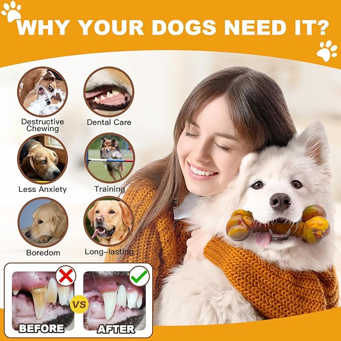 Dog Toys for Aggressive Chewers, Indestructible Dog Chew Toys for Large Medium Small Breed, Tough Nylon Interactive Durable Chew Toy Bone for Puppy Teething Toy Bacon Flavor, Best Gift&amp;Keep Them Busy