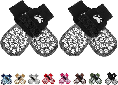 EXPAWLORER Anti Slip Dog Socks to Prevent Licking Paws, Shoes for Hot Pavement, Dog Booties for Small Medium Large Senior Dogs, Traction Control Boots &amp; Paw Protectors for Hardwood Floors Black&amp;Grey