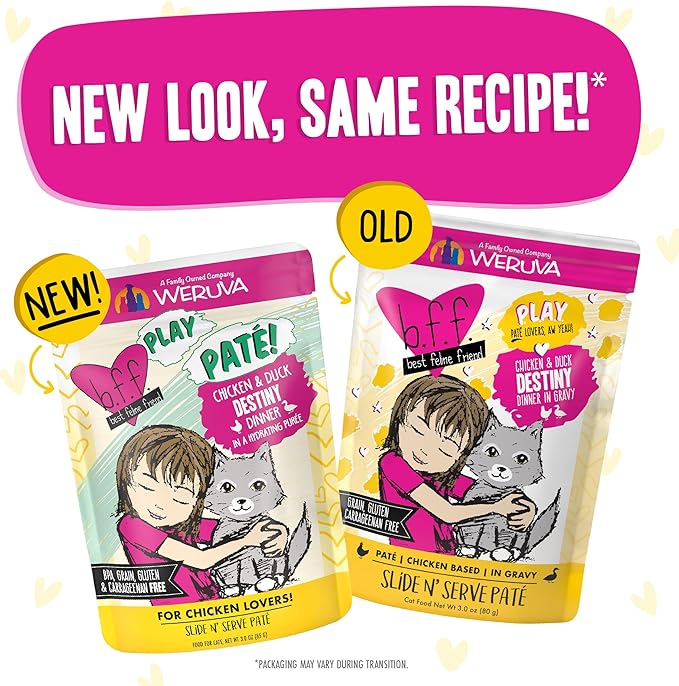B.F.F. PLAY - Best Feline Friend Paté Lovers, Aw Yeah!, Chicken &amp; Duck Destiny with Chicken &amp; Lamb, 3oz Pouch (Pack of 12)