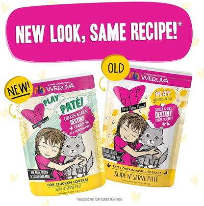 B.F.F. PLAY - Best Feline Friend Paté Lovers, Aw Yeah!, Chicken &amp; Duck Destiny with Chicken &amp; Lamb, 3oz Pouch (Pack of 12)
