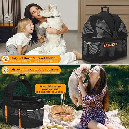 PAWZIDEA Dog Stroller 4 in 1, Pet Stroller for Cats with Detachable Carrier for Small/Medium Dogs/Cats, Seatbelt Car Seat Combo, Cozy House, Foldable &amp; Lightweight Jogger Strollers, Storage Basket