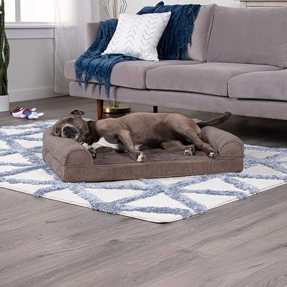 Furhaven Orthopedic Dog Bed for Large/Medium Dogs w/ Removable Bolsters &amp; Washable Cover, For Dogs Up to 55 lbs - Faux Fur &amp; Velvet Sofa - Driftwood Brown, Large