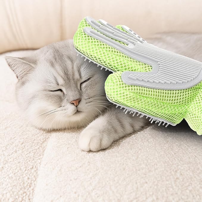 2 in 1 Pet Grooming Glove for Cats &amp; Dogs, Efficient Deshedding Brush Pet Long Short Fur Removal Glove, Gentle Massaging Puppy Kitten Bathing Grooming Brush Tool, Easy Clean Floating Hair Mitt