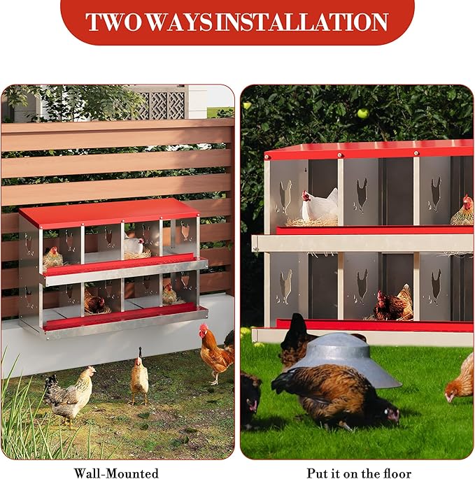 8 Hole Chicken Nesting Box with Roll Out Egg Tray, Rustproof &amp; Ventilated Chicken Laying Boxes for Hens, Chickens, Ducks | Easy-Clean Poultry Coop Accessories