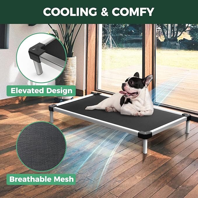 FXW TitanNest Chew-Proof Elevated Dog Bed, Raised Cot for Indoor/Outdoor/Camping Use, Durable &amp; Waterproof Cooling Pet Bed for Extra Large Dogs, 56.0" L x 31.0" W x 7.3" H, Black
