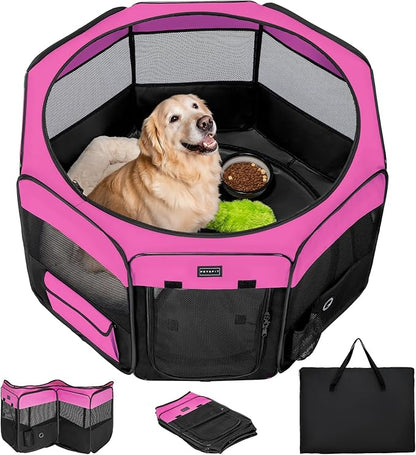 PETSFIT 45.5" Dog Playpen Indoor/Outdoor-Jump-Proof 28.5" Height with Removable Waterproof Mat &amp; Zippered Roof | RV, Camping, Travel Dog Pen | Whelping &amp; Cat Observation Space(45.5"L x 45.5"W x 28.5H)