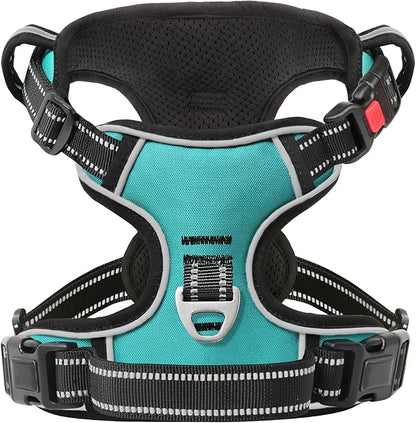 Timos No Pull Dog Harness,NO Need Go Over Dogs Head 3 Snap Buckles Reflective Oxford No Choke Puppy Harness with Front &amp; Back 2 Metal Leash Clips Soft Padded Vest Harnesses for Small Medium Large Dogs