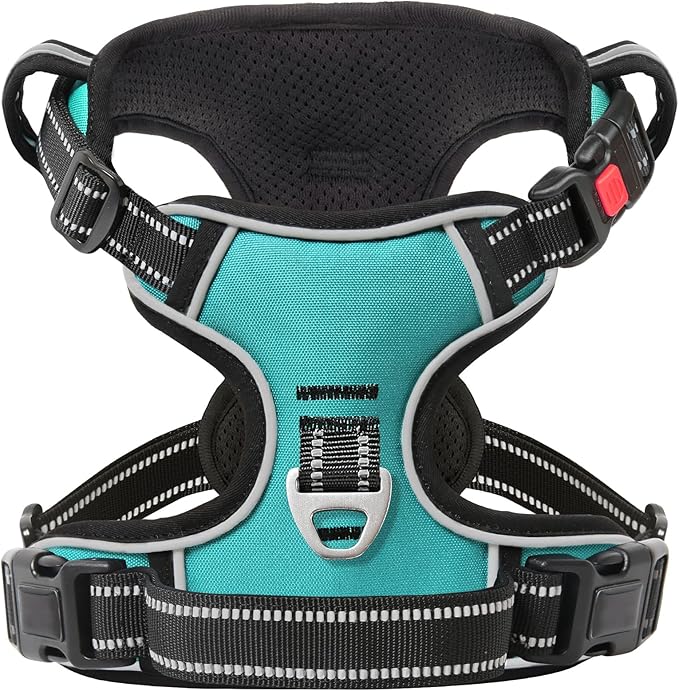 Timos No Pull Dog Harness, Release at Neck Reflective 3 Snap Buckles Adjustable No Choke Pet Vest with Front &amp; Back 2 Leash Clips, Soft Padded Control Training Handle for Small Medium Large Dogs