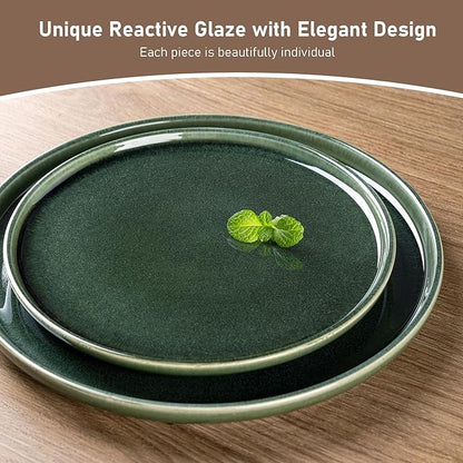 GBHOME Ceramic Dinnerware Sets for 6, 18 Pieces Stoneware Plates and Bowls Sets, Reactive Glaze Dishes -Scratch Resistant, Dishwasher&amp;Microwave Safe, Earth Green