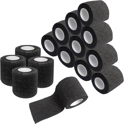 Self Adhesive Tape Wrap 15Rolls,Non-Woven Self Adherent Vet Wrap Tape,5CM x 4.5M Cohesive Bandage Tape for Wrist &amp; Ankle,Elastic Grip Cover (Black-15ROLLS)