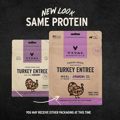 Vital Essentials Freeze-Dried Raw Turkey Meal or Mixer Dog Food Crunchy Mini Nibs, 5.5 oz
