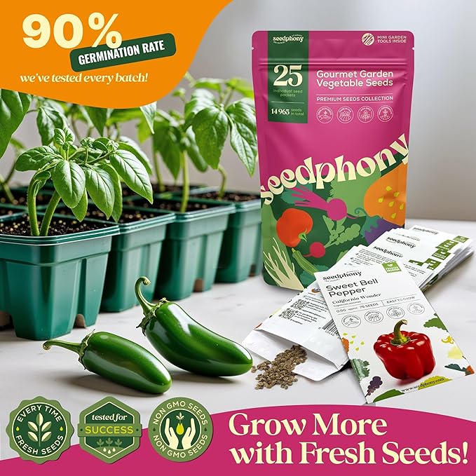 25 Gourmet Garden Vegetable Seeds Variety Pack - 14,965+ Non-GMO Heirloom Vegetables Seeds for Planting Indoor&amp;Outdoor Home Garden Seeds - Gardening Seed Packets for Planting Vegetable Seeds