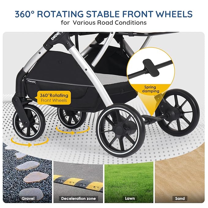 T5 Luxury Pet Stroller for Medium Dog Under 60lbs or 2 Small Dogs &amp; Cats with 180 ̊Canopy, Sun Shades, Auto-Folding Stroller for Multiple Pets（Beige）