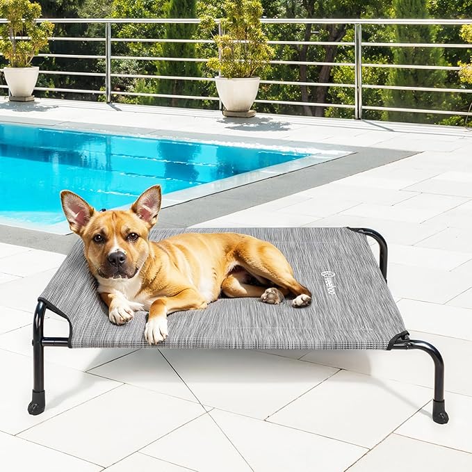 Veehoo Original Elevated Dog Bed - Outdoor Raised Dog Cot, One-Sided Raised Headboard Cooling Pet Bed, Non-Slip &amp; Breathable, L, CWC2417A