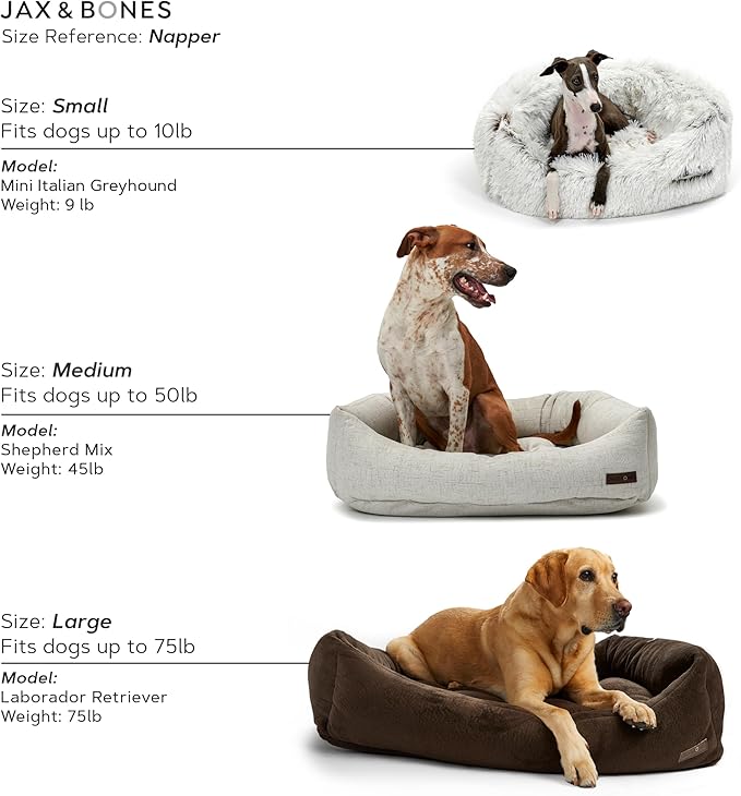 Jax &amp; Bones Dog Napper - Luna Grey Machine Washable Bed for Dogs - Extra Heavy Duty Bolstered Sides - Large Grey Dog Mat | 40 x 32 Inches