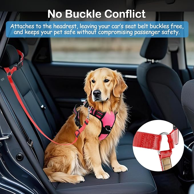 3 Pack Dog Seat Belt for Car, Car Headrest Restraint Adjustable Nylon Fabric, Dog Restraints Vehicle Seatbelts Harness (Black &amp; Red &amp; Purple)