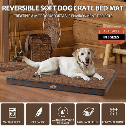 EMPSIGN Dog Bed Mat 23 Inch Reversible Warm &amp; Cool,Washable Dog Crate Bed with Egg Crate Foam Support, Pet Sleeping Mat for Large Medium Small Dogs, Fluffy Kennel Pad(Brown)