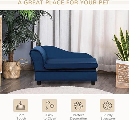 PawHut Luxury Fancy Dog Couch with Hidden Storage, Small Dog Sofa Bed with 2" Soft Foam, Modern Pet Furniture for Puppies &amp; Little Breeds, Blue