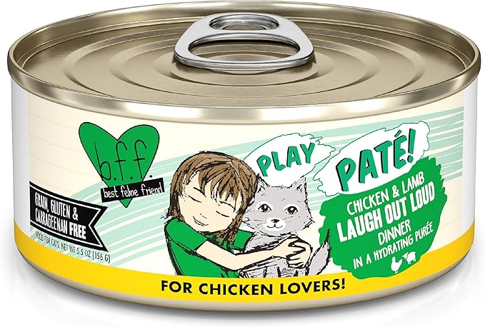 Weruva B.F.F. Play - Best Feline Friend Paté Lovers, Aw Yeah!, Chicken &amp; Lamb Laugh Out Loud with Chicken &amp; Lamb, 5.5oz Can (Pack of 8)