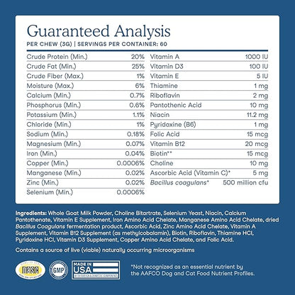 Fera Pets Goat Milk Topper - Multivitamin for Dogs &amp; Cats with Probiotics - Supports Overall Health, Gut Health, and Immune System - for Picky Eaters - 60 TSP