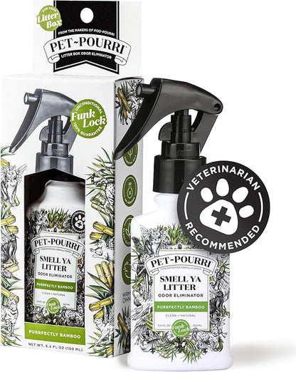 Pet-Pourri Smell Ya Litter Cat Litter Deodorizer Spray, 3.4 Fl Oz, Up to 170 Uses, Pet Odor Remover with Essential Oils for Air, Carpet, Urine, Vet Recommended, Bergamot Bamboo Scent