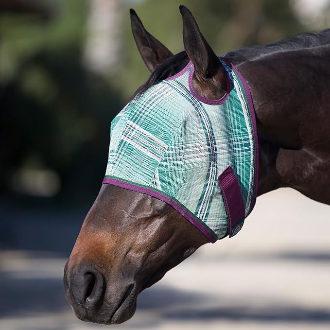 Kensington UV Horse Fly Mask with Web Trim - Protective Mask with Dual Ear Opening &amp; Forelock Freedom - Large, Imperial Jade