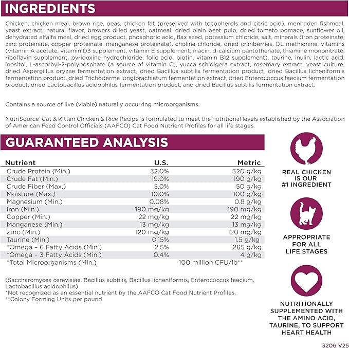 NutriSource Cat &amp; Kitten Food, Chicken &amp; Rice, 12LB