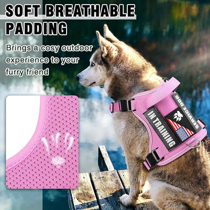 WINSEE Service Dog in Training Harness with 5 PCS Patches, Reflective Tactical Dog Vest Harness, Adjustable Soft Oxford Pet Harness with Easy Control Handle, Hook &amp; Loop Panels for Walking Hiking