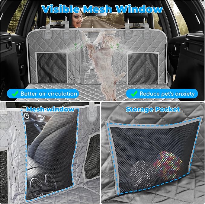 URPOWER Back Seat Extender for Dogs - Hard Bottom Dog Car Seat Cover Holds 400 lbs, Waterproof Dog Hammock Dogs Bed for Cars, SUVs &amp; Small Trucks, Pet Backseat Protector with Mesh Window &amp; Large Space