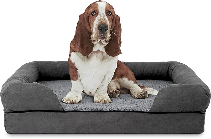 The Dog’s Bed, Large Grey Plush (no Logo), Memory Foam, Pain Relief: Arthritis, Hip &amp; Elbow Dysplasia, Post Surgery, Lameness, Supportive, Calming, Waterproof Washable Cover, Veterinary Approved