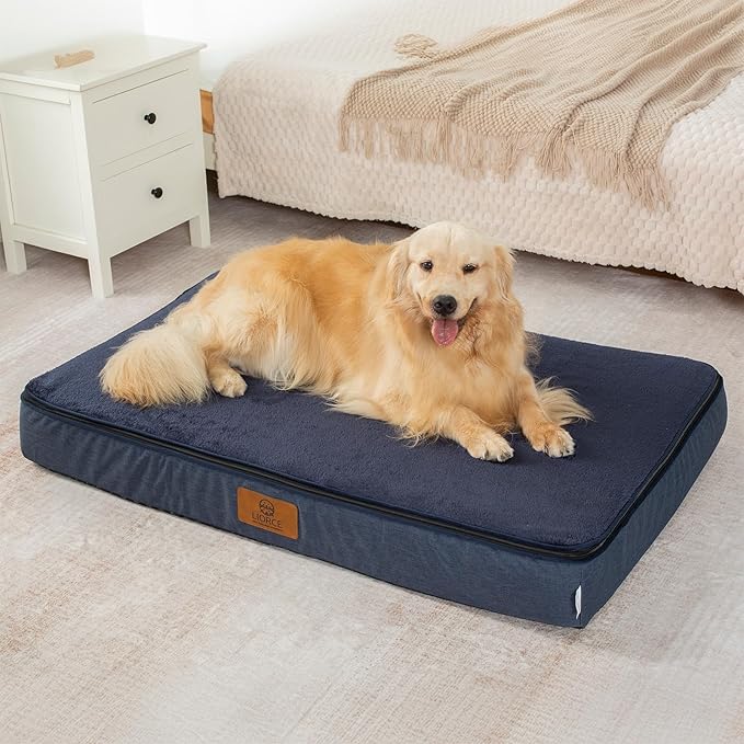 Orthopedic Memory Foam XXL Dog Bed - 6" Thick Beds for Extra Large Sized Dog - Waterproof Removable Washable Cover &amp; Wrap-Around Zipper - Ultimate Comfort &amp; Easy Maintenance, Navy