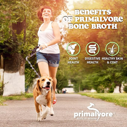 Primalvore Grass-Fed Beef Bone Broth for Dogs &amp;Cats, Mobility Formula w/Collagen Peptides to Help Support Hip &amp; Joints, Digestion, Skin &amp; Coat and Hydration, Human Grade, Made in USA. Beef 2 Pack