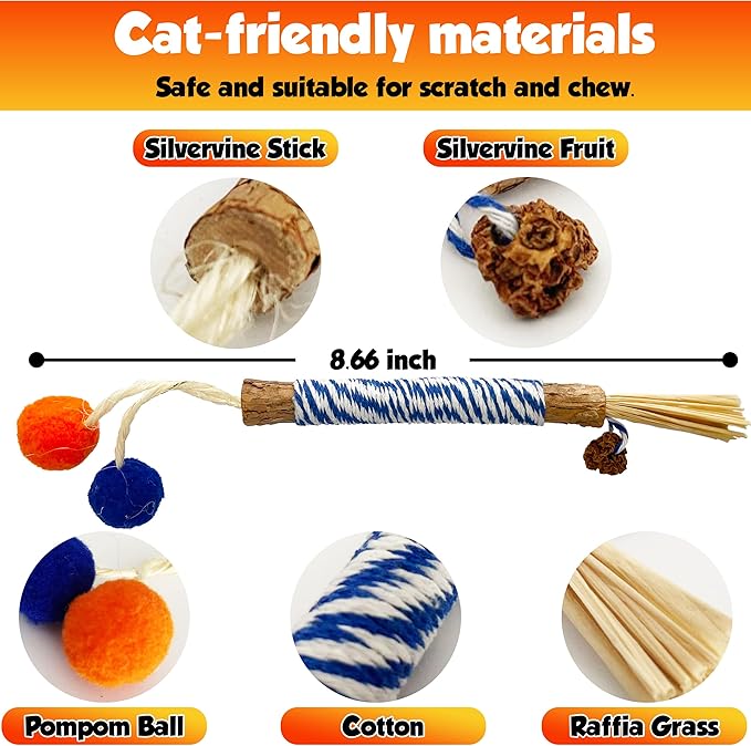 Catnip 4PCS Chew Stick with Wrapped Cotton Rope – Natural Dental Care Cat Toy for Teeth Cleaning &amp; Gum Health, Satisfies Chewing Instincts, Safe &amp; Long-Lasting Kitten Teething Toy