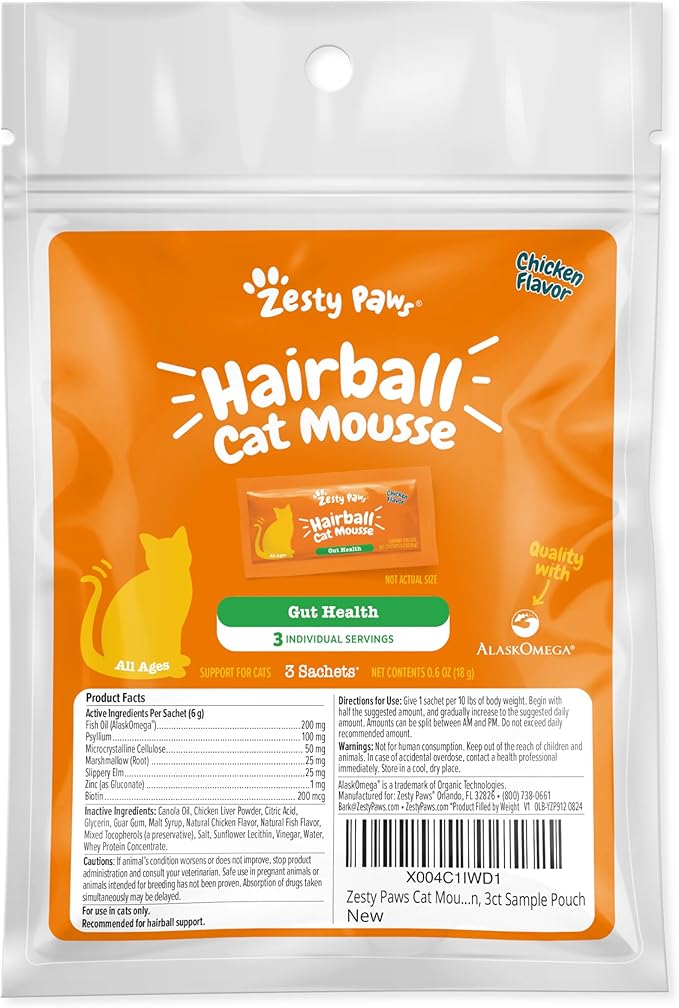 Zesty Paws Hairball Cat Mousse - Lickable Cat Treats Squeeze Up - Squeeze Furball Control - Puree Tube Treats for Digestive Support - Skin &amp; Gut Health - Chicken 3ct