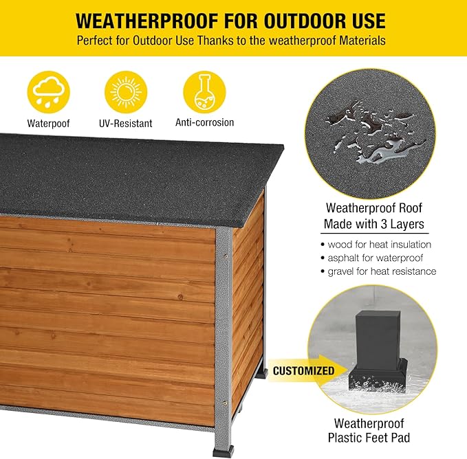 Aivituvin Dog House Outdoor &amp; Indoor Wooden Dog Kennel for Winter with Raised Feet Weatherproof for Small &amp; Medium &amp; Large Dogs,Unique All-Around Iron Frame…
