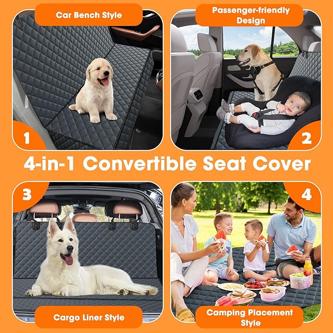 MIXJOY Dog Car Cover for Back Seat Cover Protector Waterproof Dog Seat Covers for Cars, Car Seat Protector for Dogs with 1 Dog Seat Belt, Nonslip Back Seat Cover for Kids, Trucks &amp; SUV, Grey