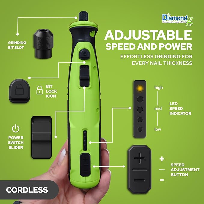 Diamondg Cordless Dog Nail Grinder with Quiet Sound &amp; LED Tip for Large &amp; Small Dogs, 4hrs. Runtime - Electric Dog Nail Trimmer, Heavy Duty Rotary Tool Alternative to Toenail Clippers &amp; Filers