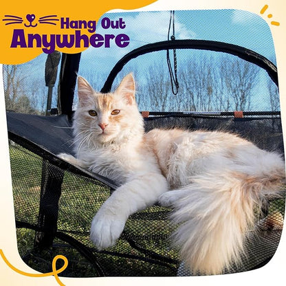 Extra Large Catio Outdoor Cat Enclosure Rywell 2-Tier Cat Tent for Patio, Balcony, Indoor &amp; Camping, Foldable Outdoor Cat Playpen with Windows, Weatherproof Sunproof (Carry Bag Included)
