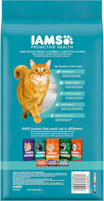 IAMS Proactive Health Indoor Weight Control &amp; Hairball Care Adult Dry Cat Food, Salmon Recipe, 3.5 lb. Bag