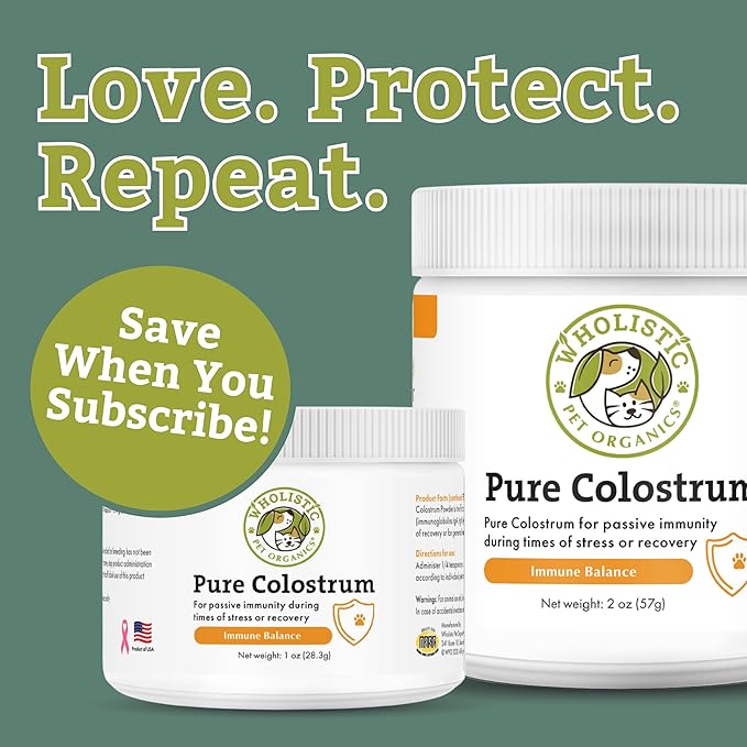 Wholistic Pet Organics Pure Colostrum - 1 Oz - Dog Allergy Relief &amp; Itchy Skin Treatment, Senior Dog Supplements &amp; Immune Support, Licking Paws, Anti Itch for Dogs and Cats