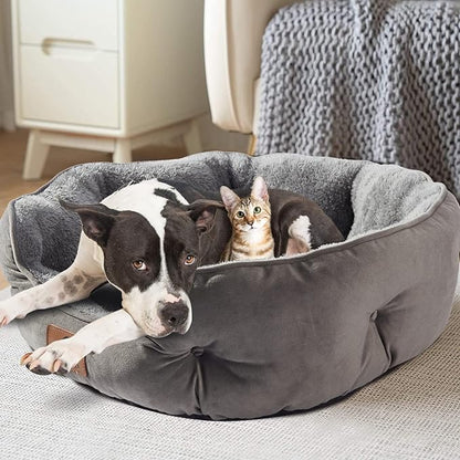 Asvin Large Dog Bed for Large Dogs, Cat Beds for Indoor Cats, Pet Bed for Puppy and Kitty, Extra Soft &amp; Machine Washable with Anti-Slip &amp; Water-Resistant Oxford Bottom, Grey, 35 inches