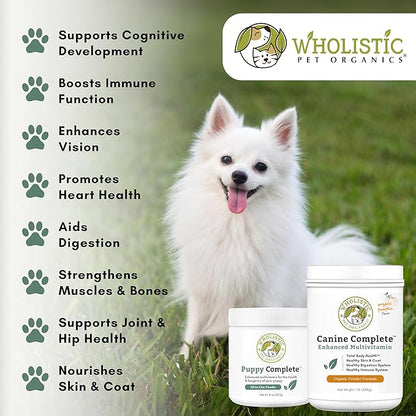 Wholistic Pet Organics Canine Complete - Dog Multivitamin Powder - 8 Oz - Daily Dog Vitamins and Supplements for Homemade Food - Immune System, Skin, Coat &amp; Overall Health - Small and Large Breed