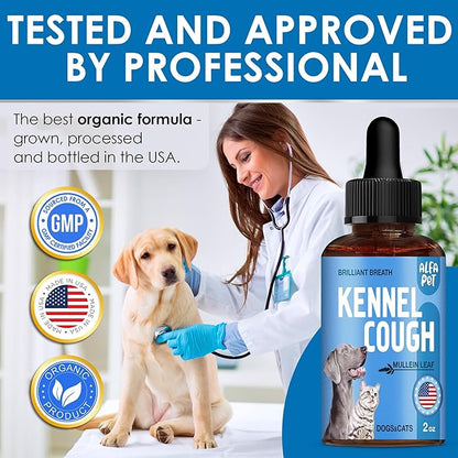 Dog Cough Treatment Liquid • Kennel Cough for Dogs &amp; Cats • for Breathing During All Life Cycle • Marshmallow Root + Mullein Leaf in The Composition • Natural Supplement for All Breeds • 2 Oz