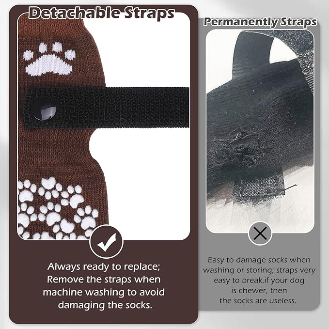 EXPAWLORER Anti Slip Dog Socks to Prevent Licking Paws, Dog Shoes for Hot Pavement, Dog Booties for Small Medium Large Senior Dogs, Traction Control Boots &amp; Paw Protectors for Hardwood Floors Coffee